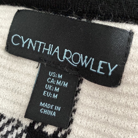 CYNTHIA ROWLEY fit and flare wool blend knit plaid skirt kilt M black white - Picture 2 of 3